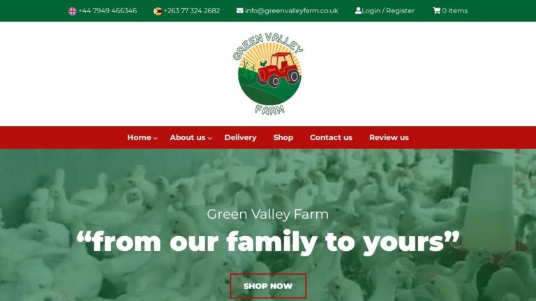 Green Valley Farm website with online shop