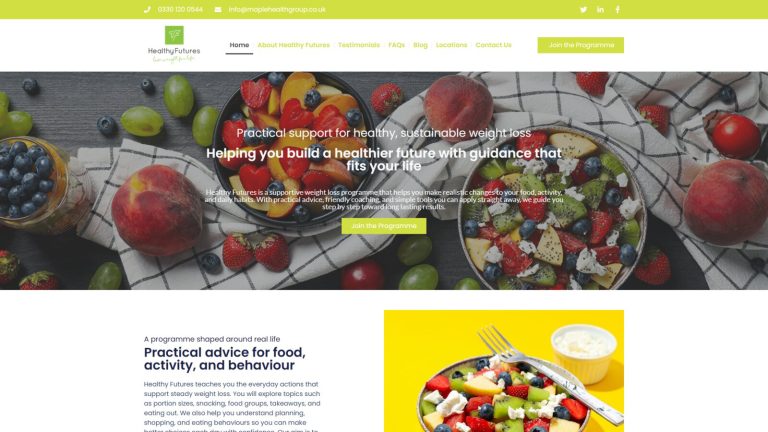 Healthy Futures website, built by our team